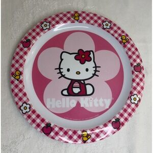 Vintage 2001 Hello Kitty Kids Melamine Plate Pink Gingham Flower Trudeau 8.5"